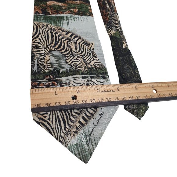 Simon Combes Art Zebra Safari Silk Tie Vintage Endangered Species 1995 Zoo Vet - Picture 4 of 6